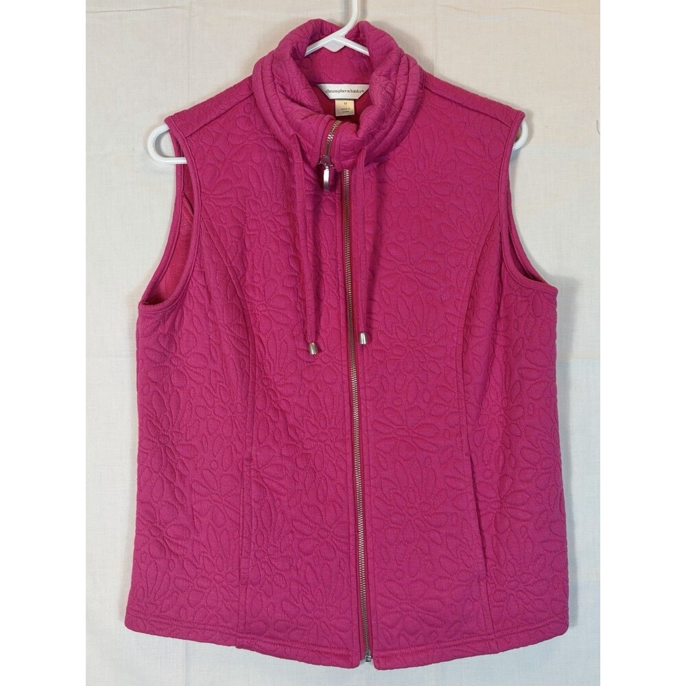 Christopher & Banks Floral Quilted Stand Up Collar Pink Vest Women’s Medium